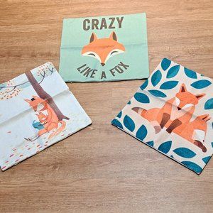 XYCCY Linen Blend Cartoon Fox Theme Pillow Covers - Set of Three EUC